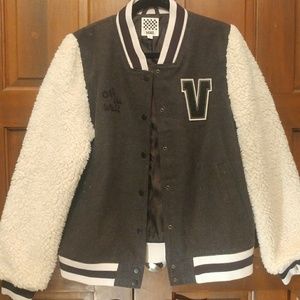 Vans Gray Bomber Jacket w Sherpa Sleeves Size XL